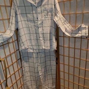 Serra Gry and White Checkered Flannel Pajamas